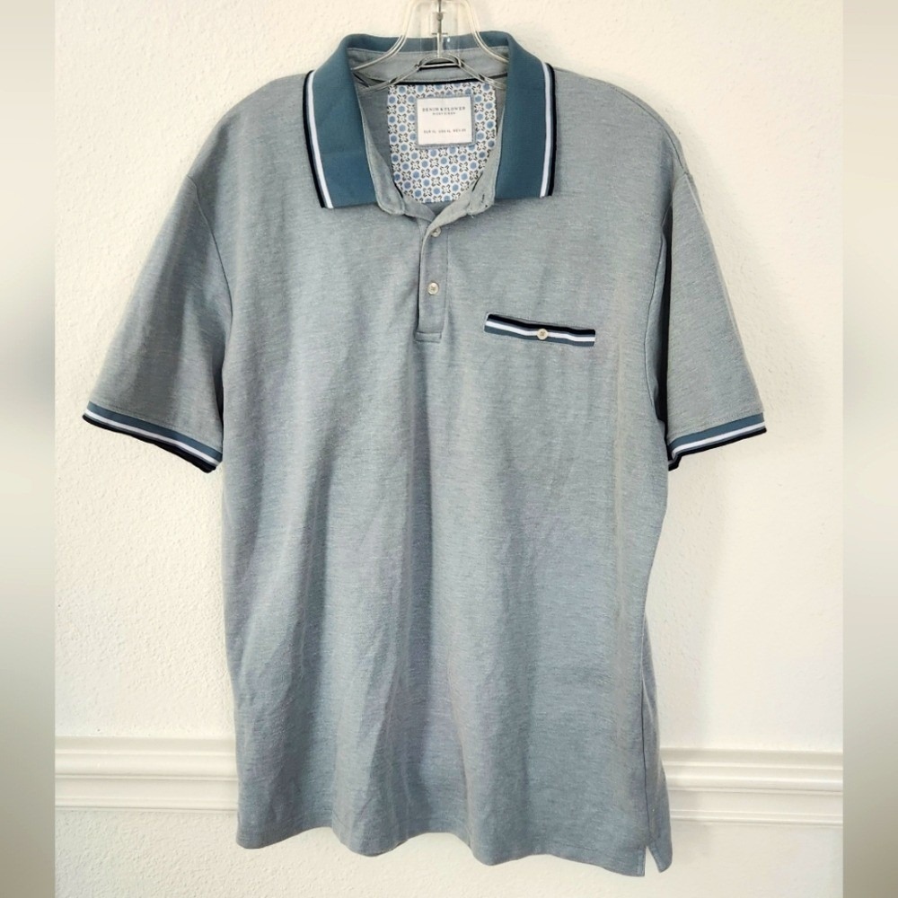 Denim & Flower Men's Blue Gray Polo Shirt XL